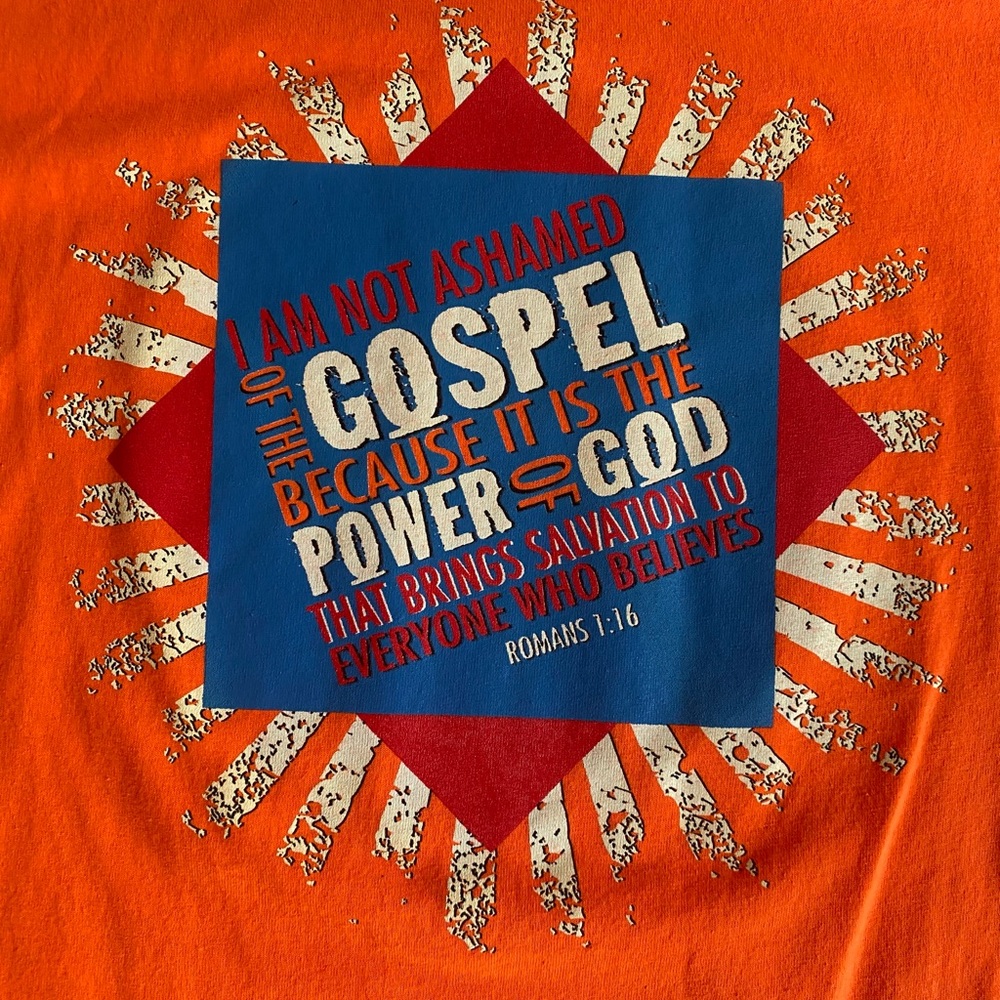 Port & Company Orange Christian Shirt Romans 1:16 Gospel Tee Unisex XL